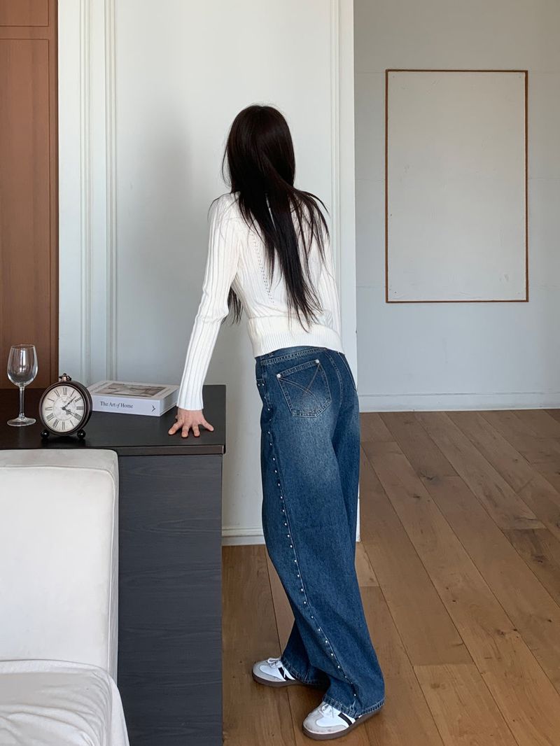 Sia Ball Stud Wide Denim Pants