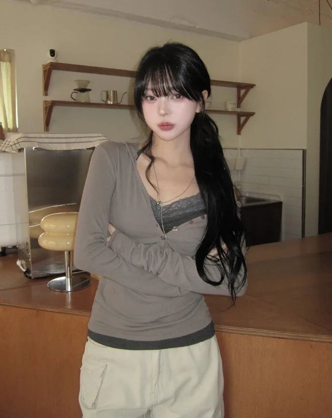 Leon V-Neck Button Slim Hoodie