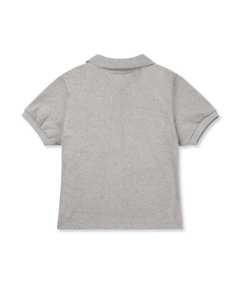 Horse emblem embroidered collar T-shirt - Gray