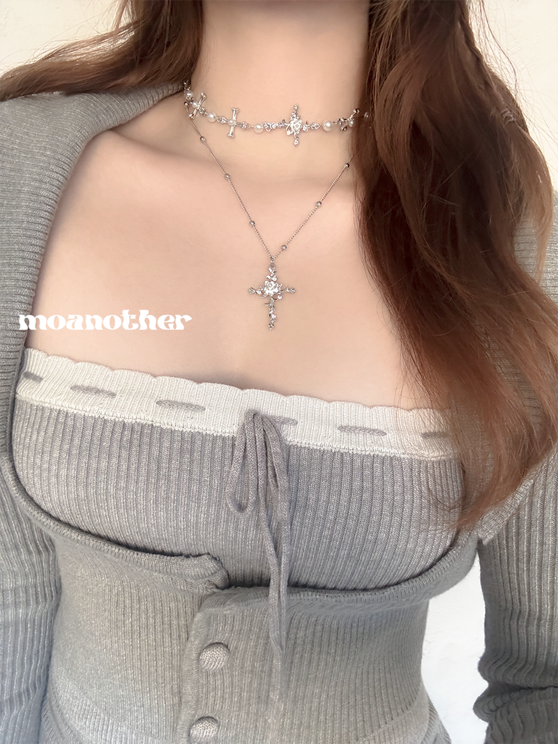 [IVE Rei, IDLE Miyeon Pick!] White Rose Layered Necklace