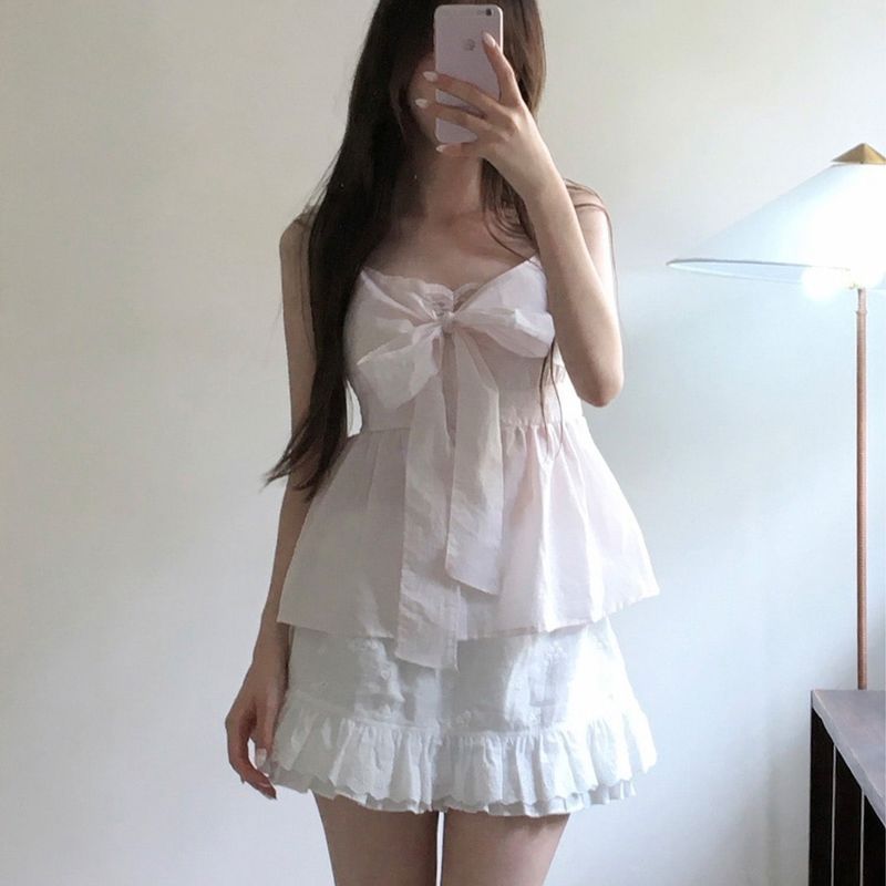 Summer Lace Ribbon Blouse - PINK