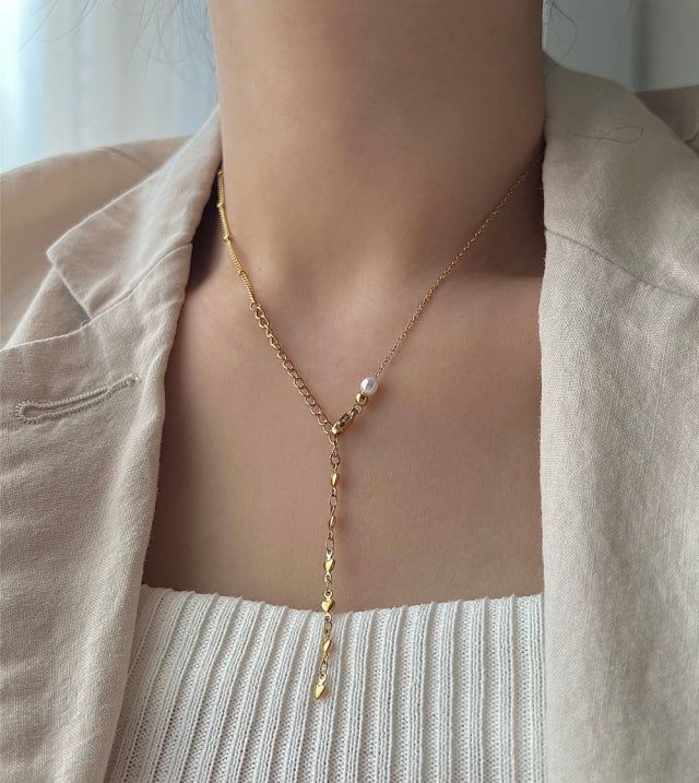 go Innocent pearl heart two-way y guest look necklace(Gold color)
