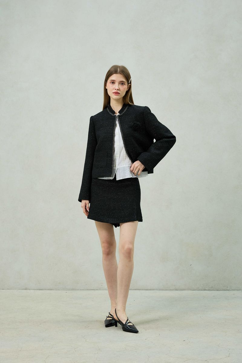 AGLOW TWEED SKIRT PANTS / BLACK
