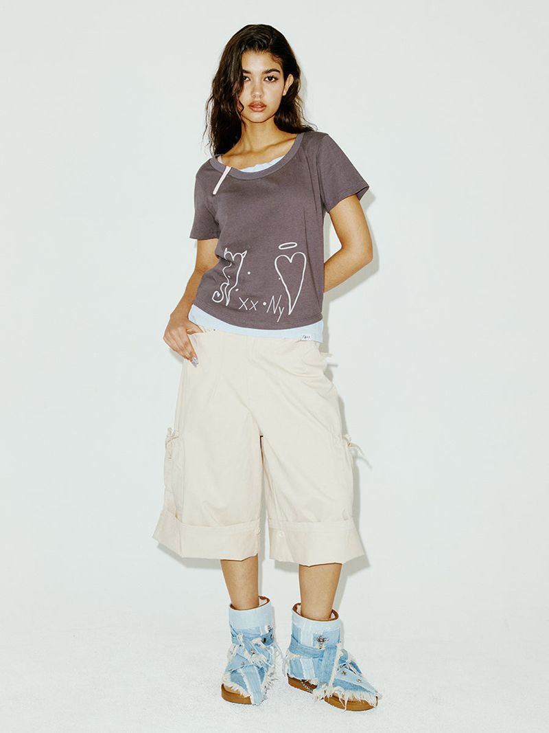 ZIPPER HEART TEE CHARCOAL