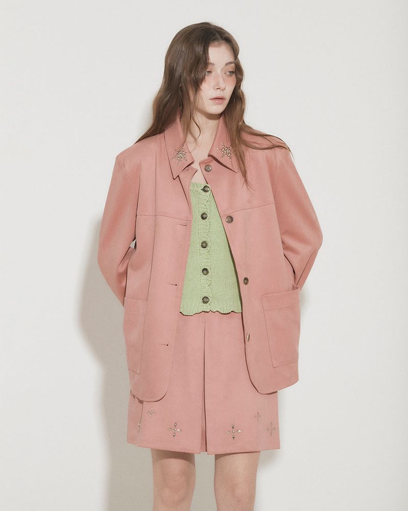 FAUX SUEDE STUDS JACKET [PINK]