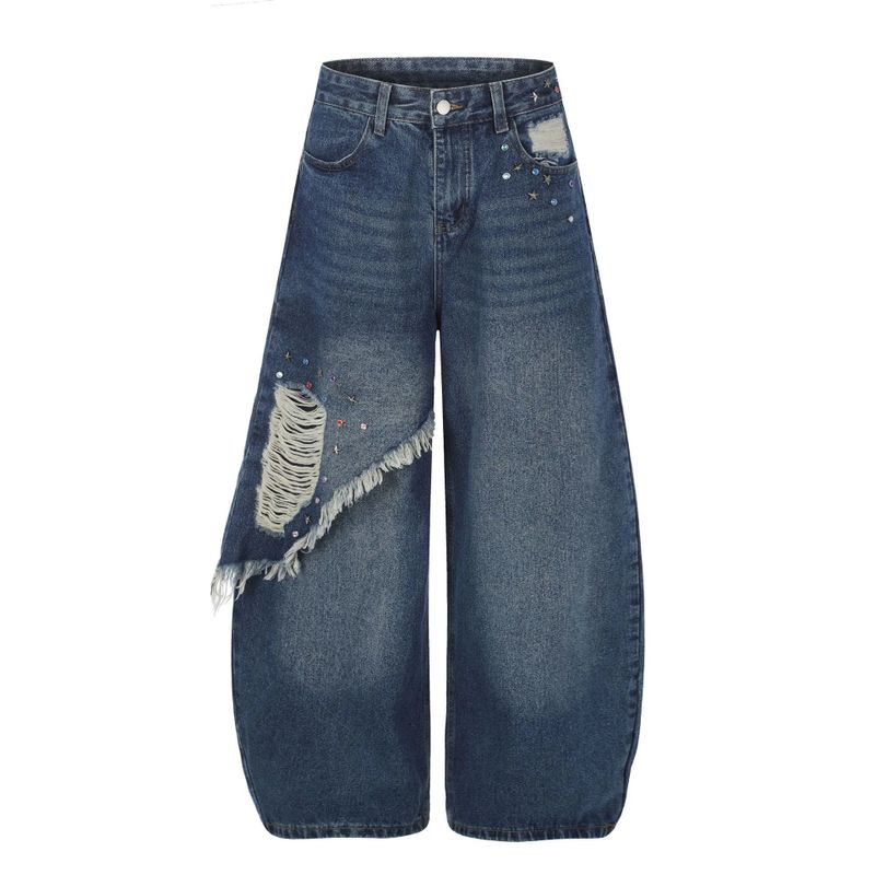 Cozy&Kitsch（コージーアンドキッチ）の「スター スタッズ ディストレスト ワイド デニム パンツ（パンツ）」