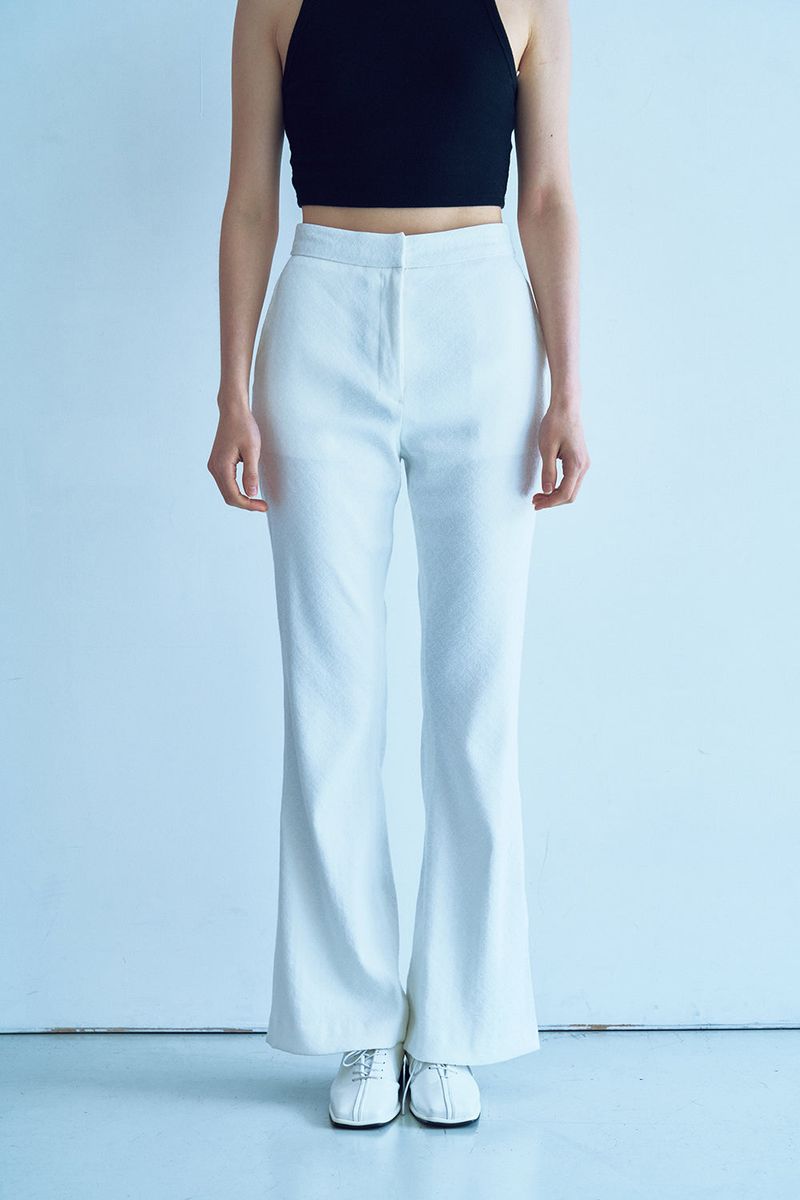 antique jacquard bootscut pants_white