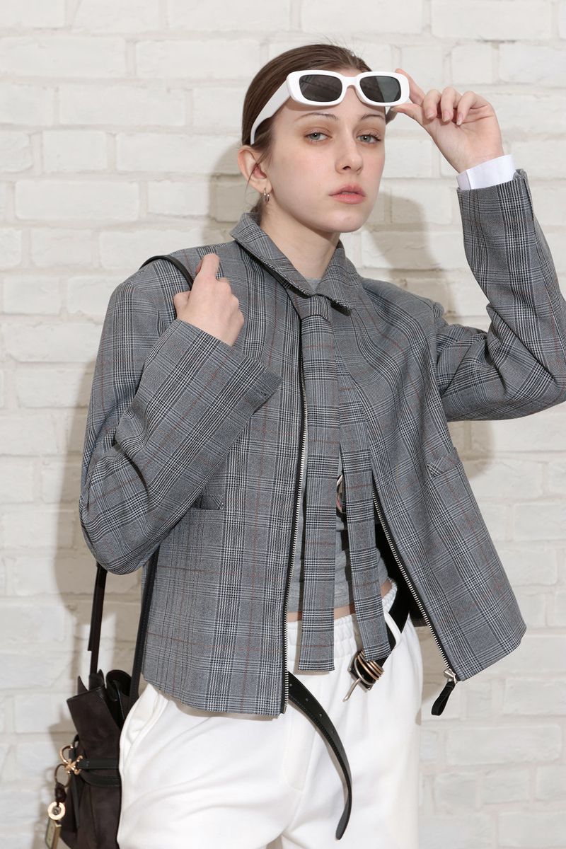 CHECK TAILORED TIE JACKET_BLACK