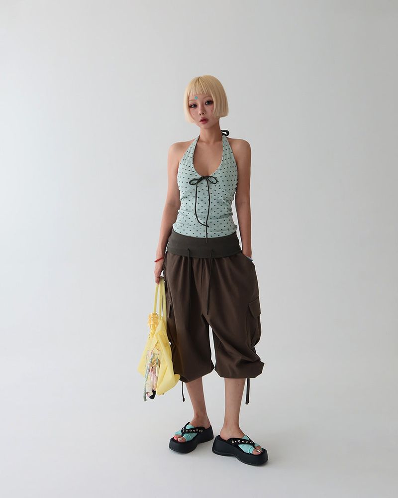 Star Shirring Ribbon Halterneck Sleeveless