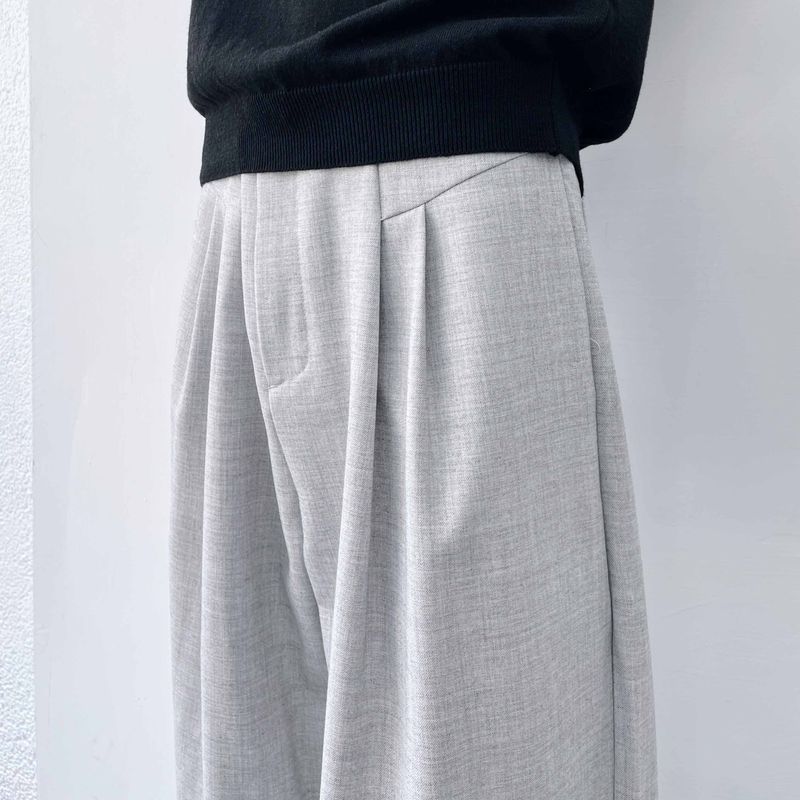 Mist Grey Asymmetric Pleat Trousers