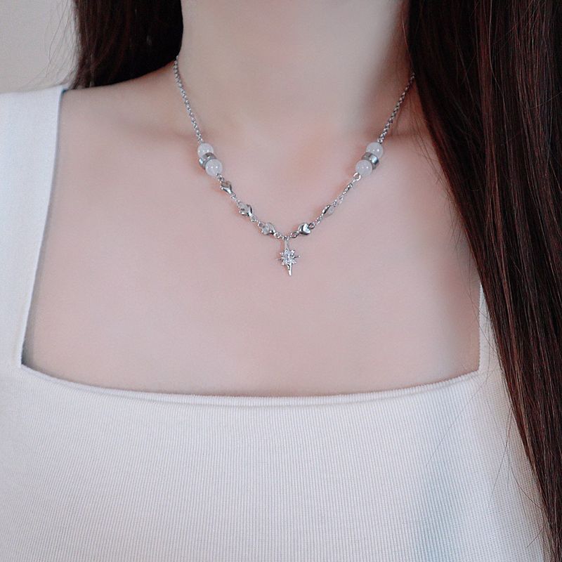 Crystal Heart White Jade Gemstone Necklace