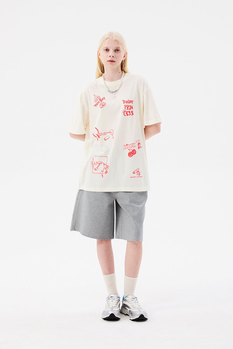 DOODLE CHERRY HALF LENGTH BANDING PANTS [MELANGE GRAY]