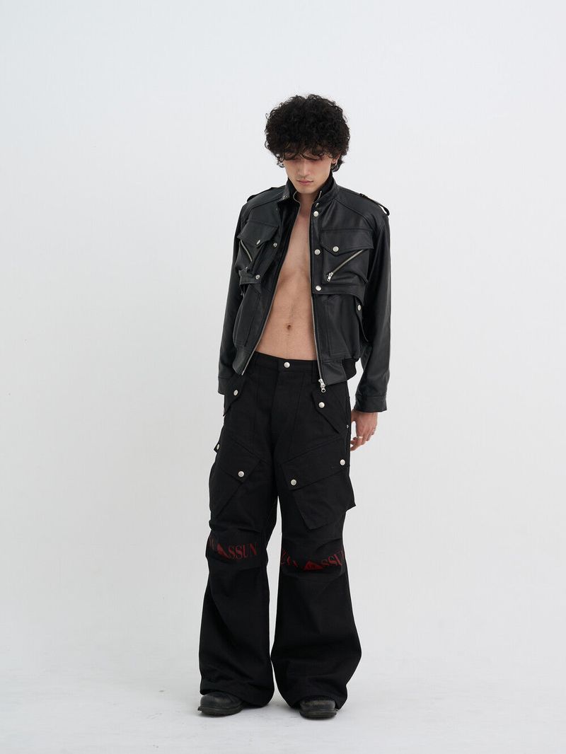 Leather Cargo 3way Jacket (Black)