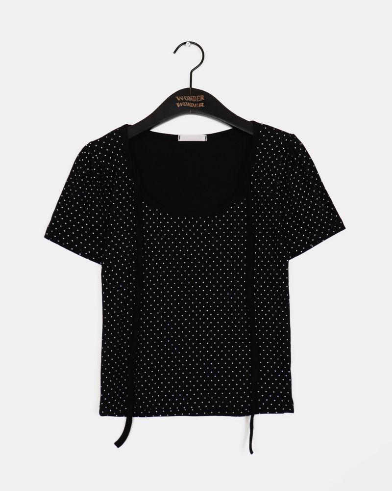 ハエルドットパフスリーブストラップTシャツ