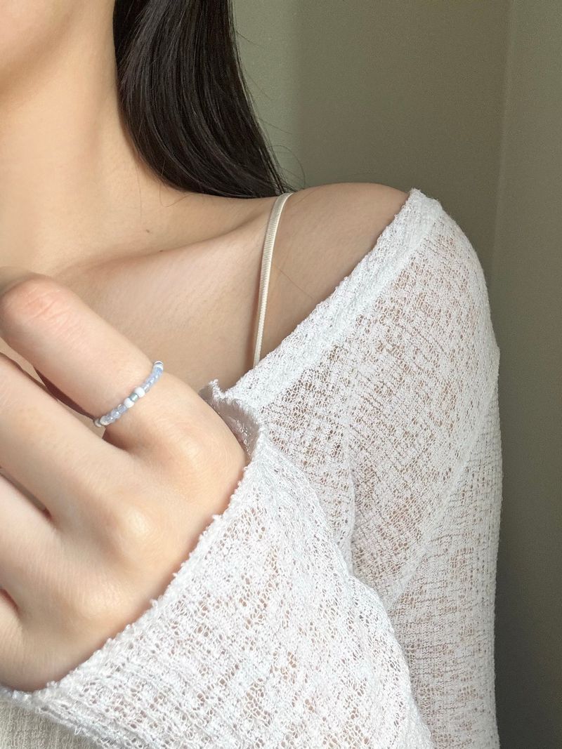 [Surgical Steel] Rain Beads Necklace Ring Set / 2 Colors / Summer White Blue Simple Daily