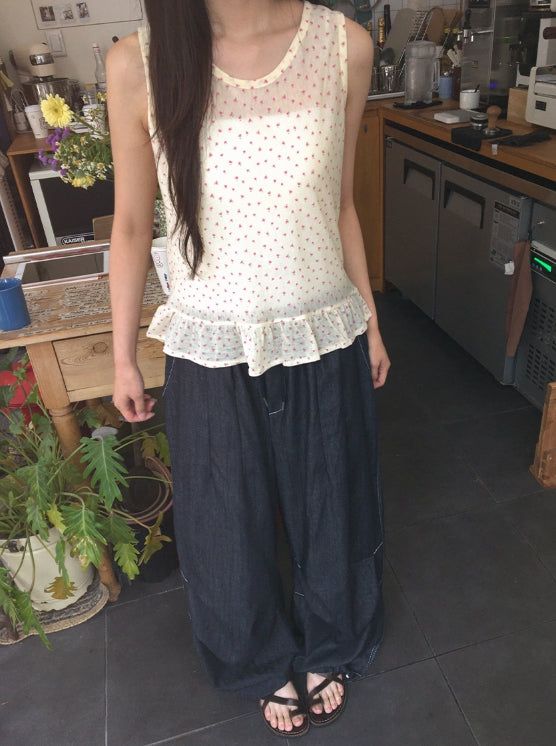 [unisex] Orihi Non-Fade Banding Wide Denim Pants