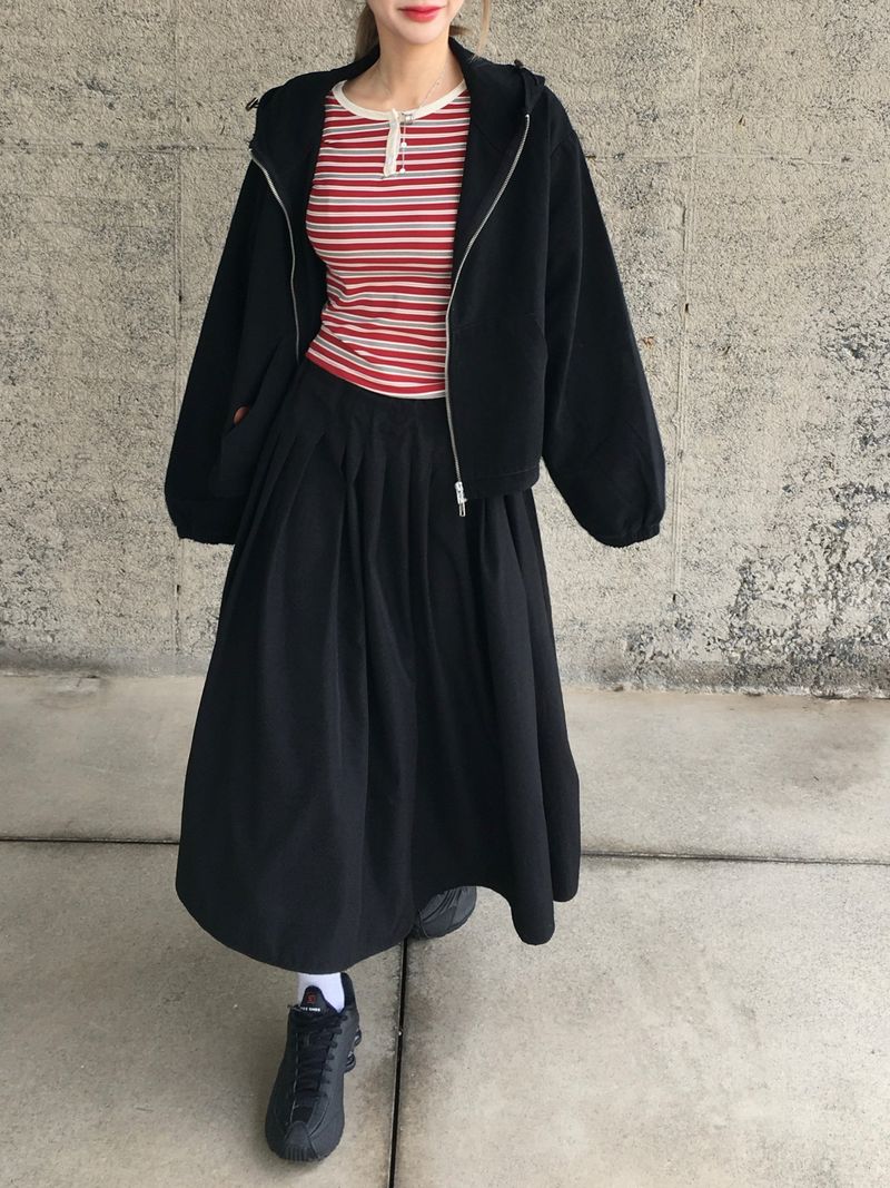 Posyu Pintuck Pleated Long Skirt (2c)