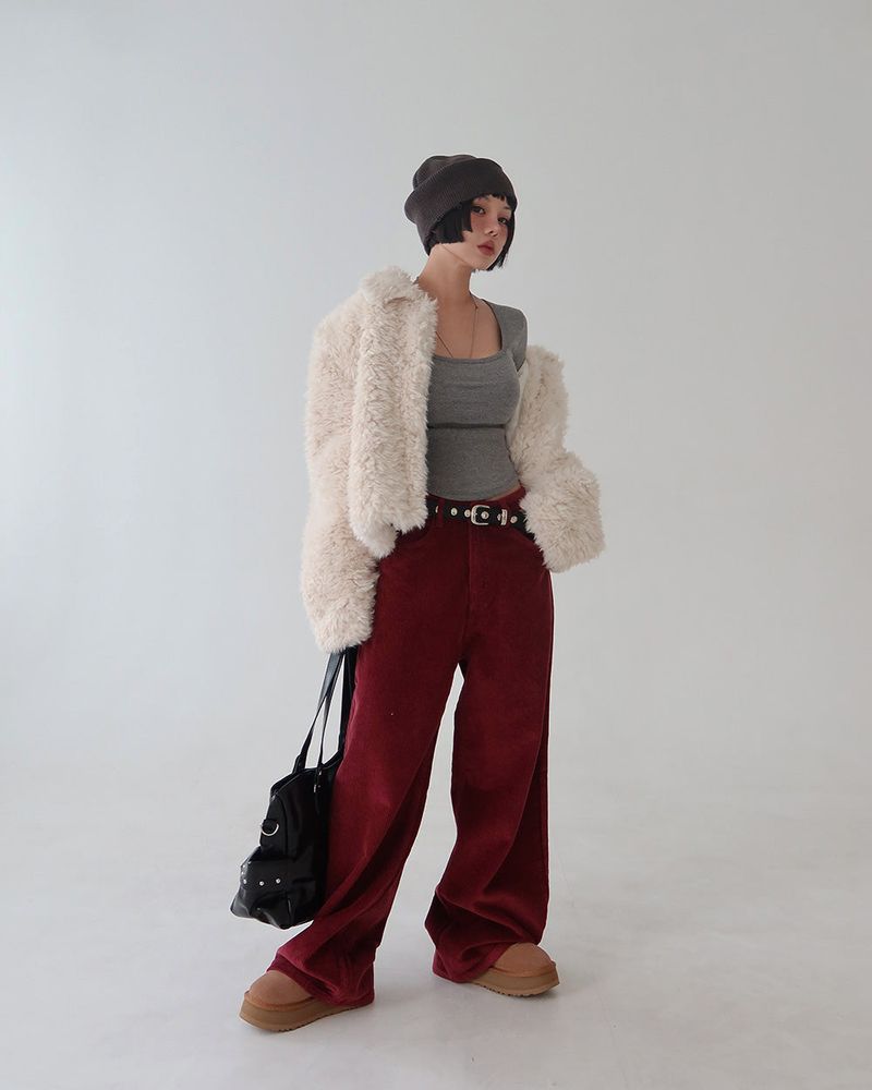 Corduroy long wide pants