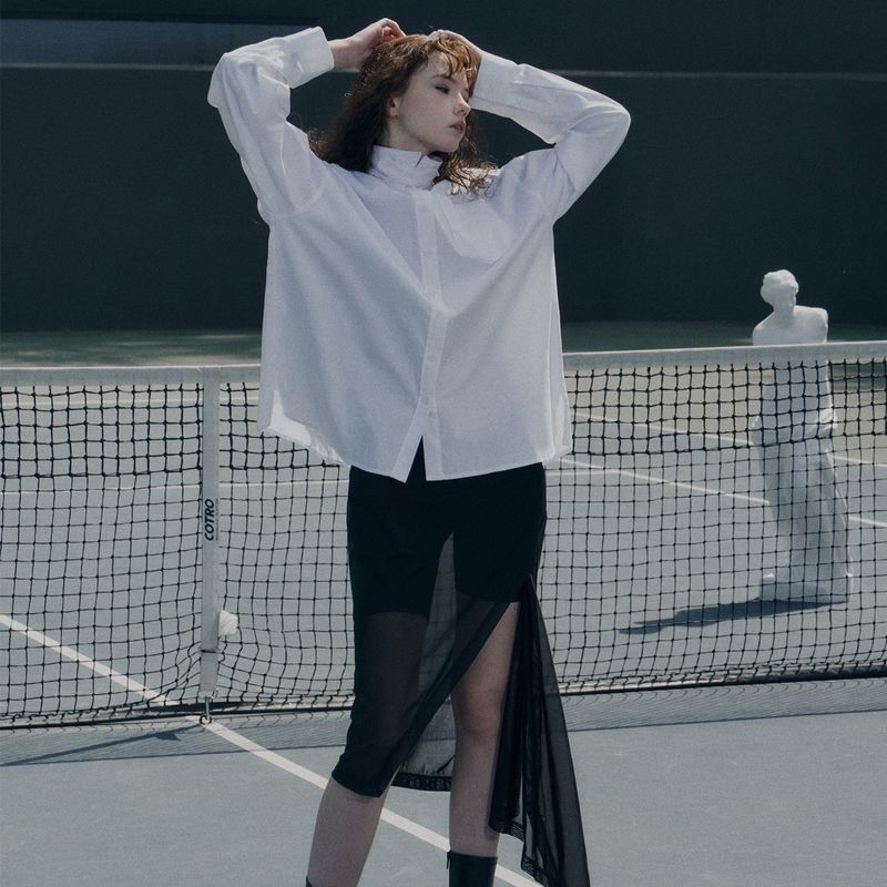 [LSD Runway]Tab Neck Cotton Shirt_White