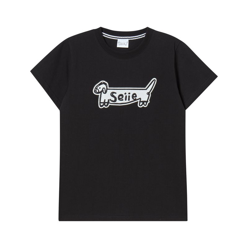 seiie(セイエ)の「ドッグロゴスリムフィットアップリケTシャツ ブラック(トップス)」