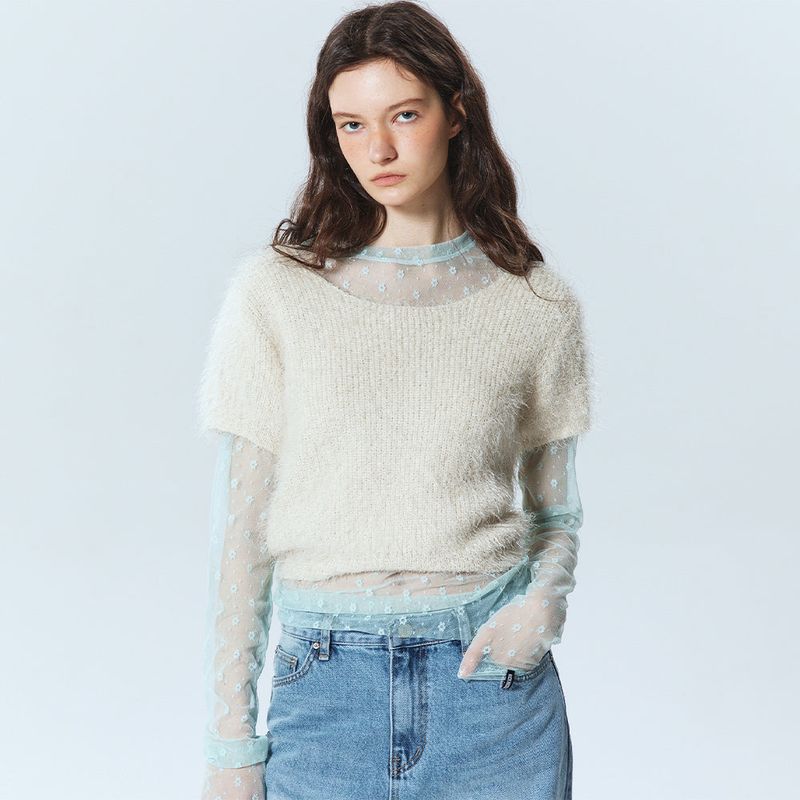 NICK&NICOLE(ニック&ニコール)の「NICOLE HAIRY HALF KNIT_IVORY(Tops)」