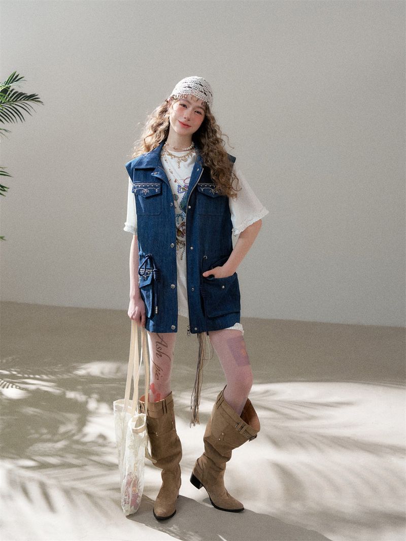Indigo Denim Utility Pocket Vest
