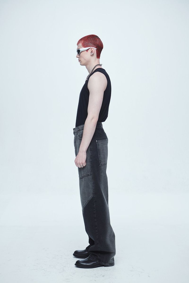 Hyper Brush Washing Wide Denim Pants Black