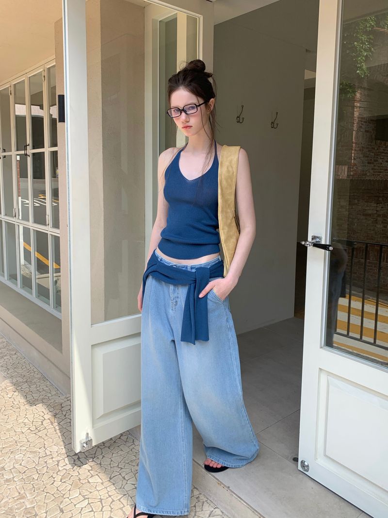 [ORIGINAL] Melted Pintuck Denim Wide Pants