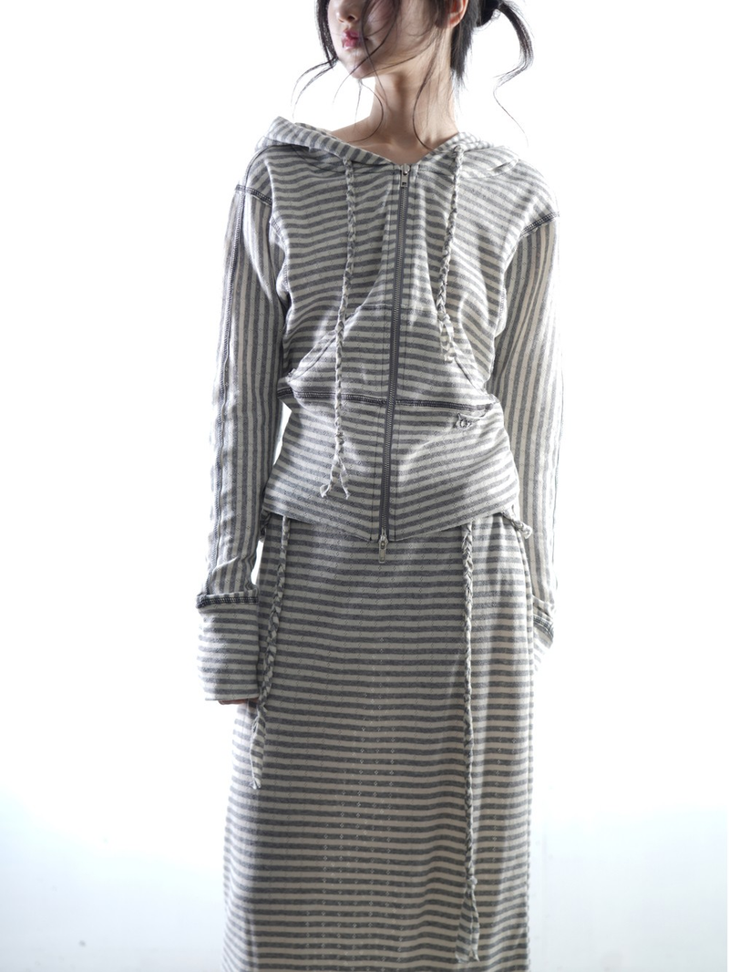 Ribbed hoodie - Gray stripe
