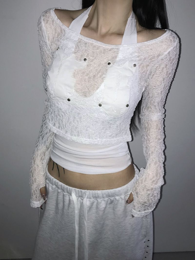 patch lace crop top (3 color)