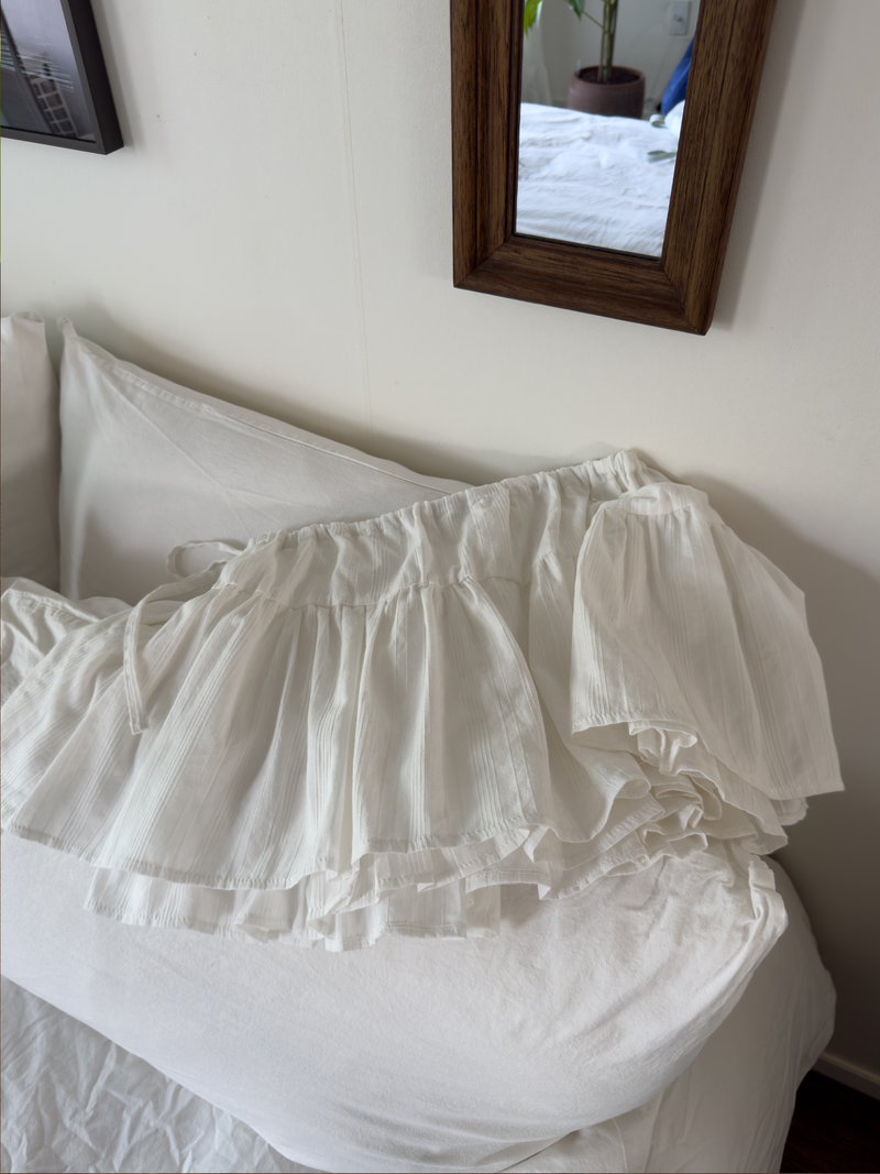 [prts made] side string 2-tier frill short skirt (ivory)