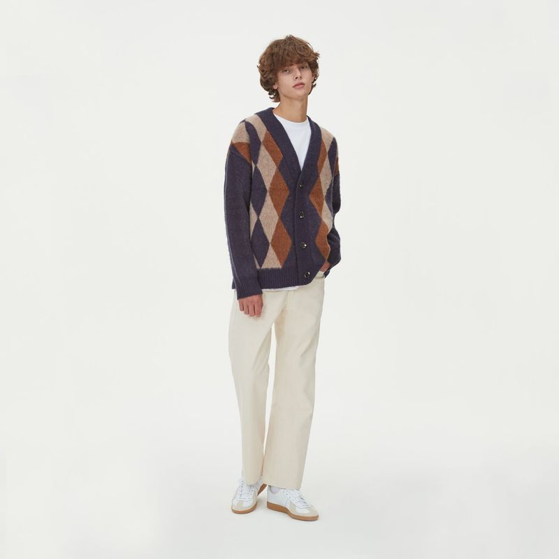 BRUSHED ARGYLE KNIT CARDIGAN_NAVY