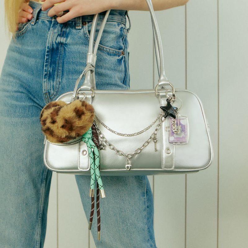 Heart Leopard Rope Chain Keyring _ Brown 