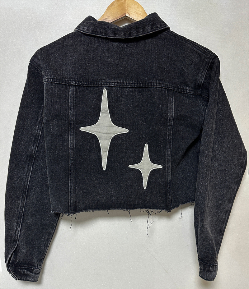 BACK STAR POINT + DAMAGED DARK BLUE DENIM JACKET🖤