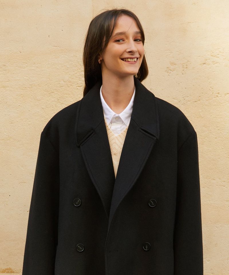 RCH wool blended oversized long coat black