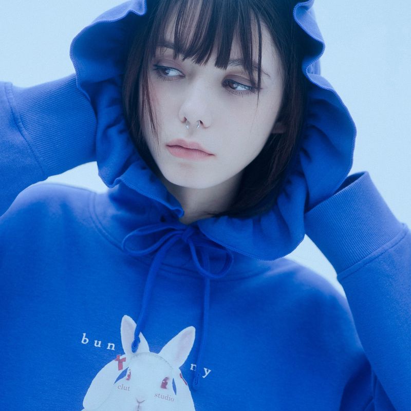 0 7 bunny ruffle hood - BLUE