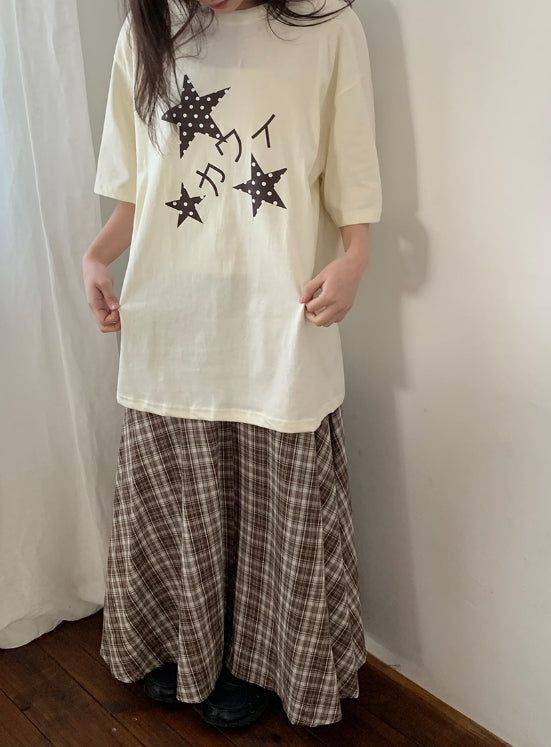 Hari Check Unbalanced Slit Long Skirt