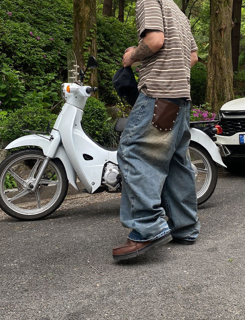 No.1249 back leather wide denim PT