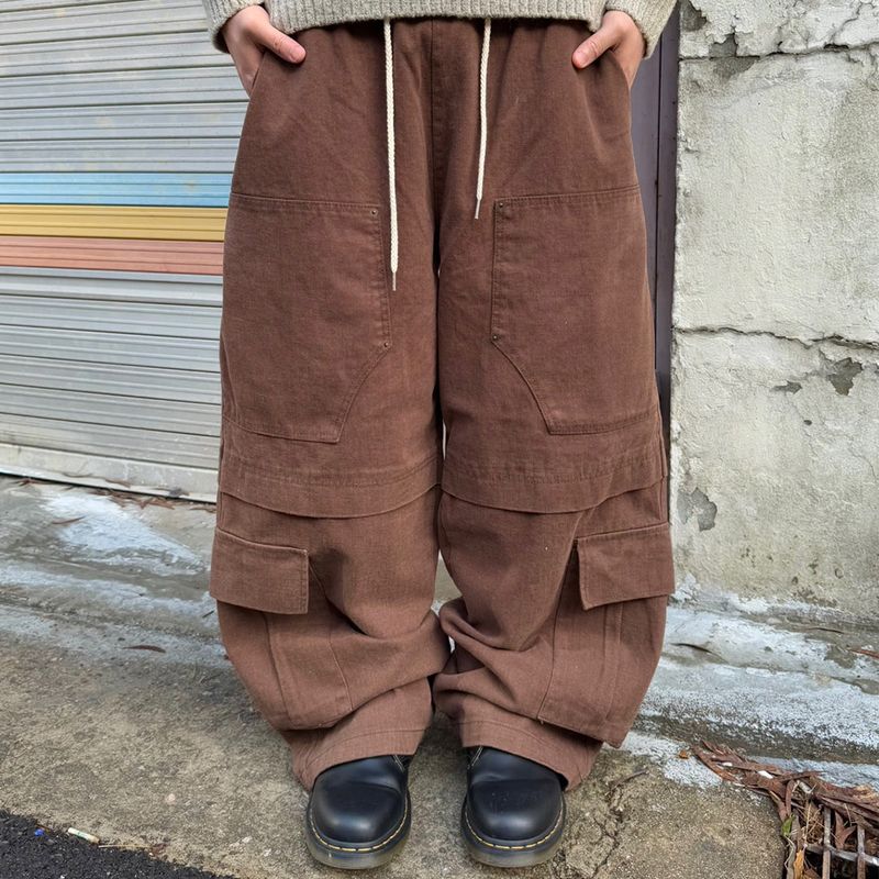 Wide Peach-Finish Double-Knee Balloon Pants
