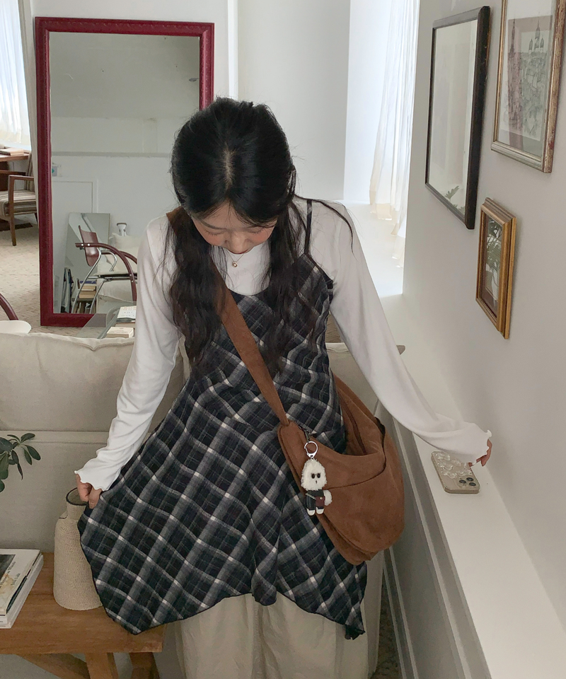 Mute Unbalanced Bustier Checkered Dress