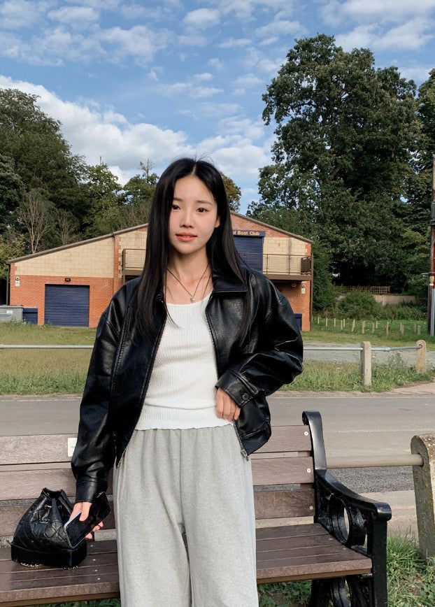 Classic Black Crop Leather Jacket