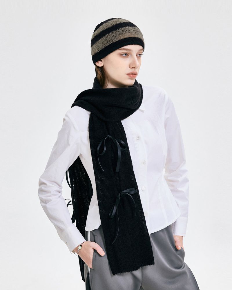 Ribbon Tied Beanie _ BLACK