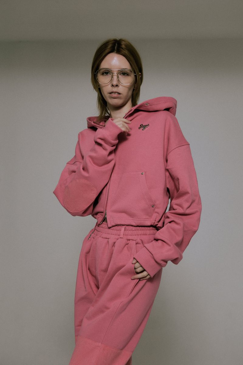 Silver Logo Docking Crop Hood Zip-Up Pink