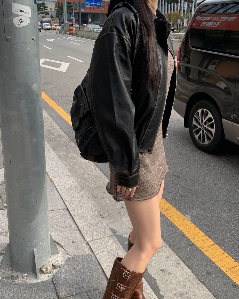 Fold leather jacket