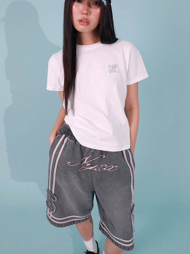 BASKETBALL DENIM HALF PANTS (GREY)