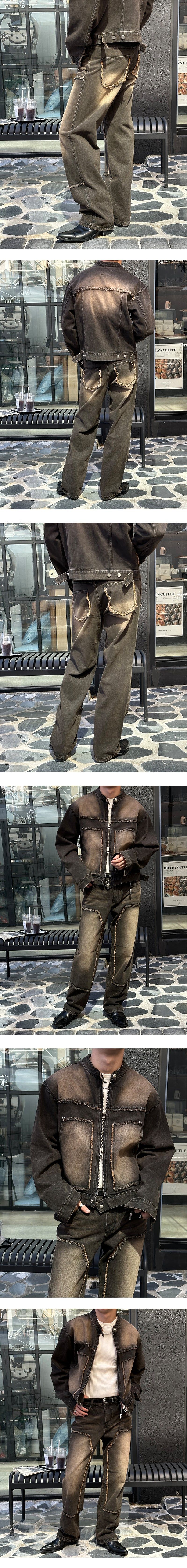  [SET UP가능] Tin black cutting denim jacket