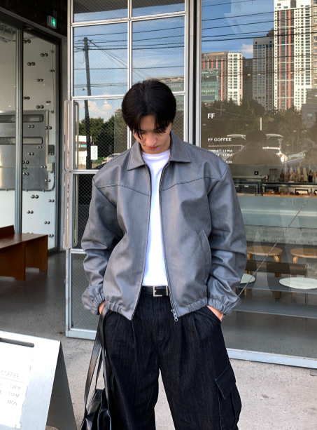 Waini Crack Two-Way Semi-Over Leather Jacket