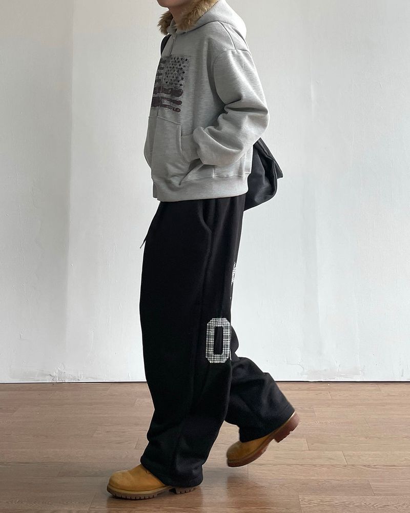 Flag Crop Napping Zip-up Hoodie