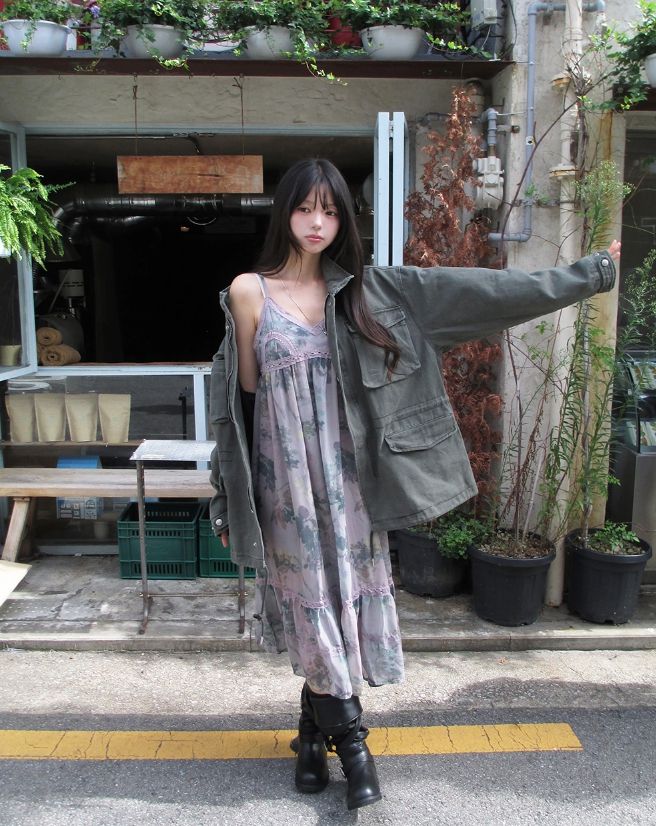 Misty Mauve Flower Chiffon Long One Piece