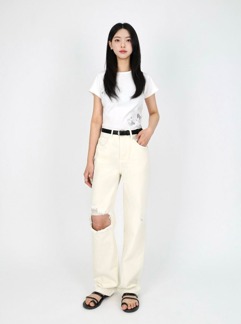 DESTROYED SLIM WIDE FIT DYING PANTS_ Cream White code 6836